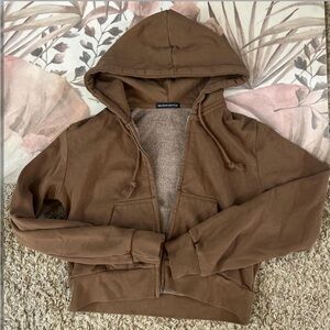 Brandy Melville crystal cropped hoodie in matte brown, a rare find!